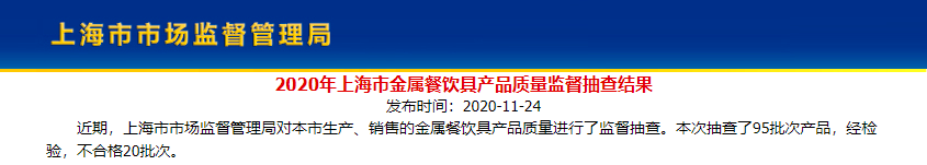 北测分享近期上海市市场监督管理局抽检餐饮具测试结果